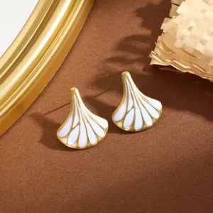 Enamel Ginkgo Leaf Gold Plated Stainless Steel Earrings