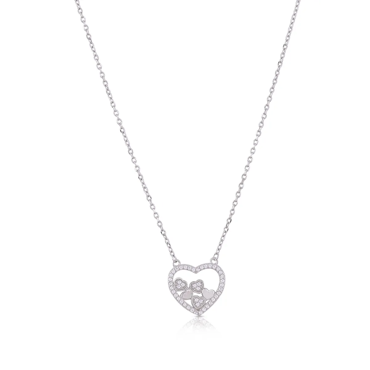 Endless Heart 925 Rhodium Plated Plain Stone Heart Chain Pendant