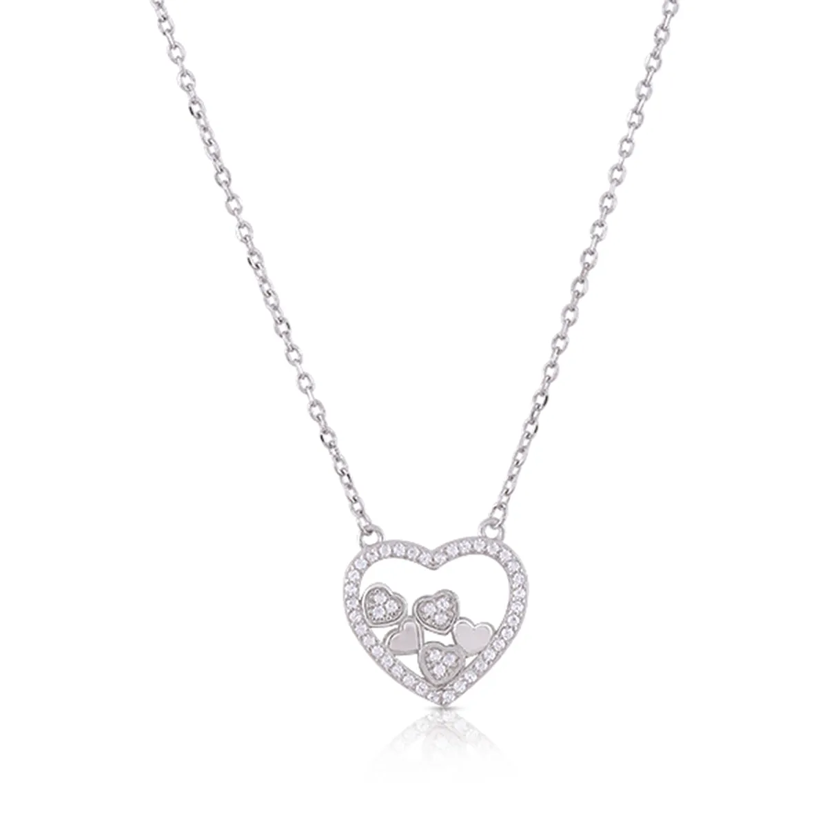 Endless Heart 925 Rhodium Plated Plain Stone Heart Chain Pendant