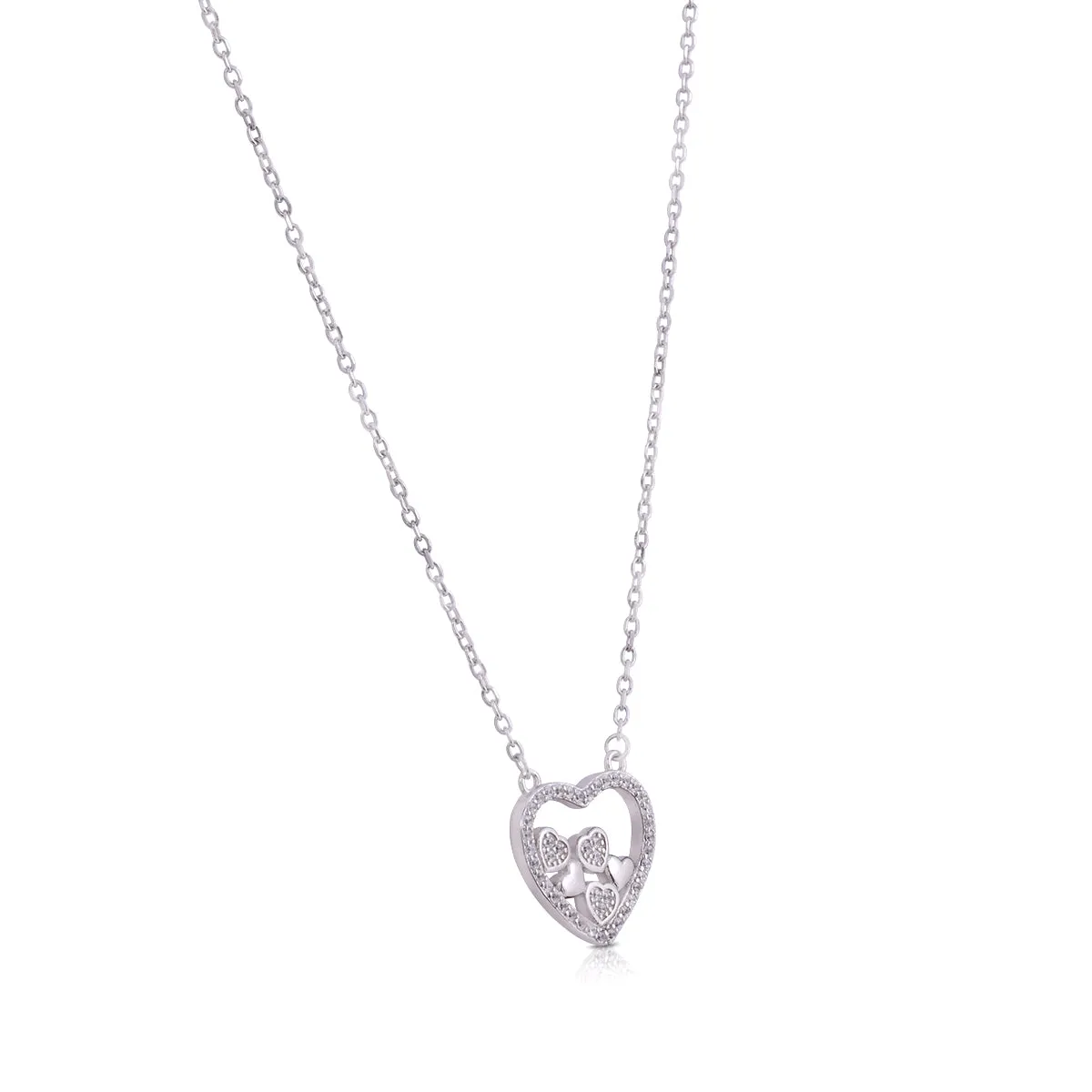 Endless Heart 925 Rhodium Plated Plain Stone Heart Chain Pendant