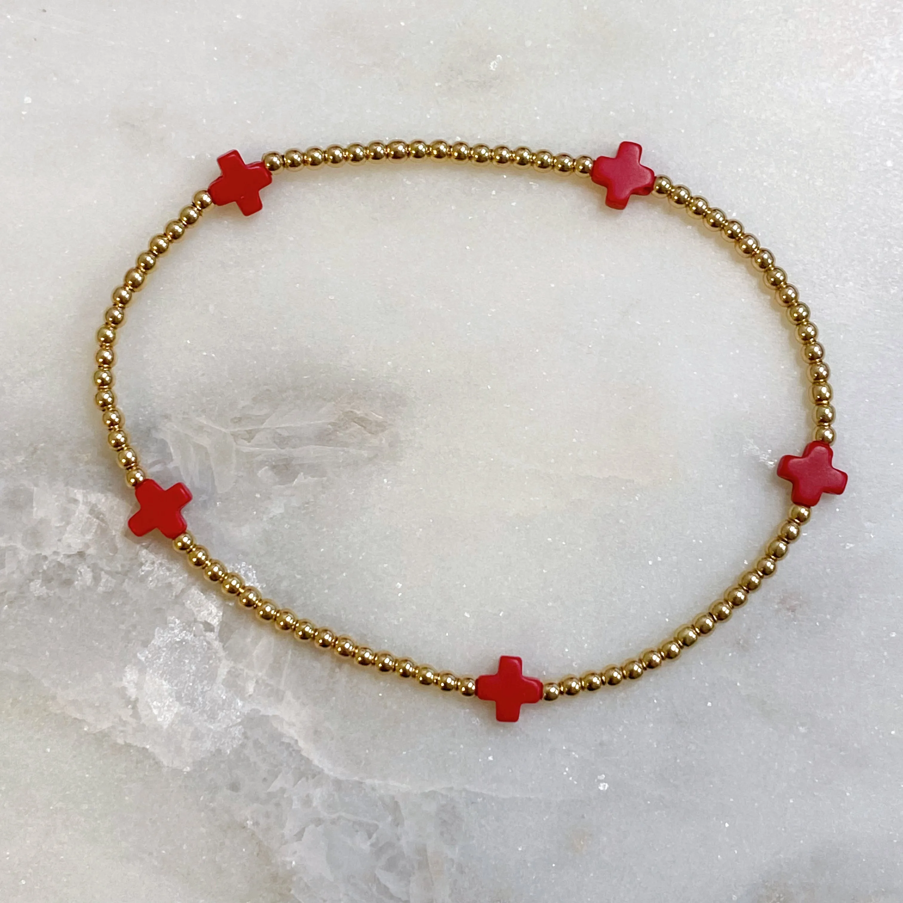 enewton - Signature Small Cross 2mm Gold Bracelet - Red | Stacking Bracelet