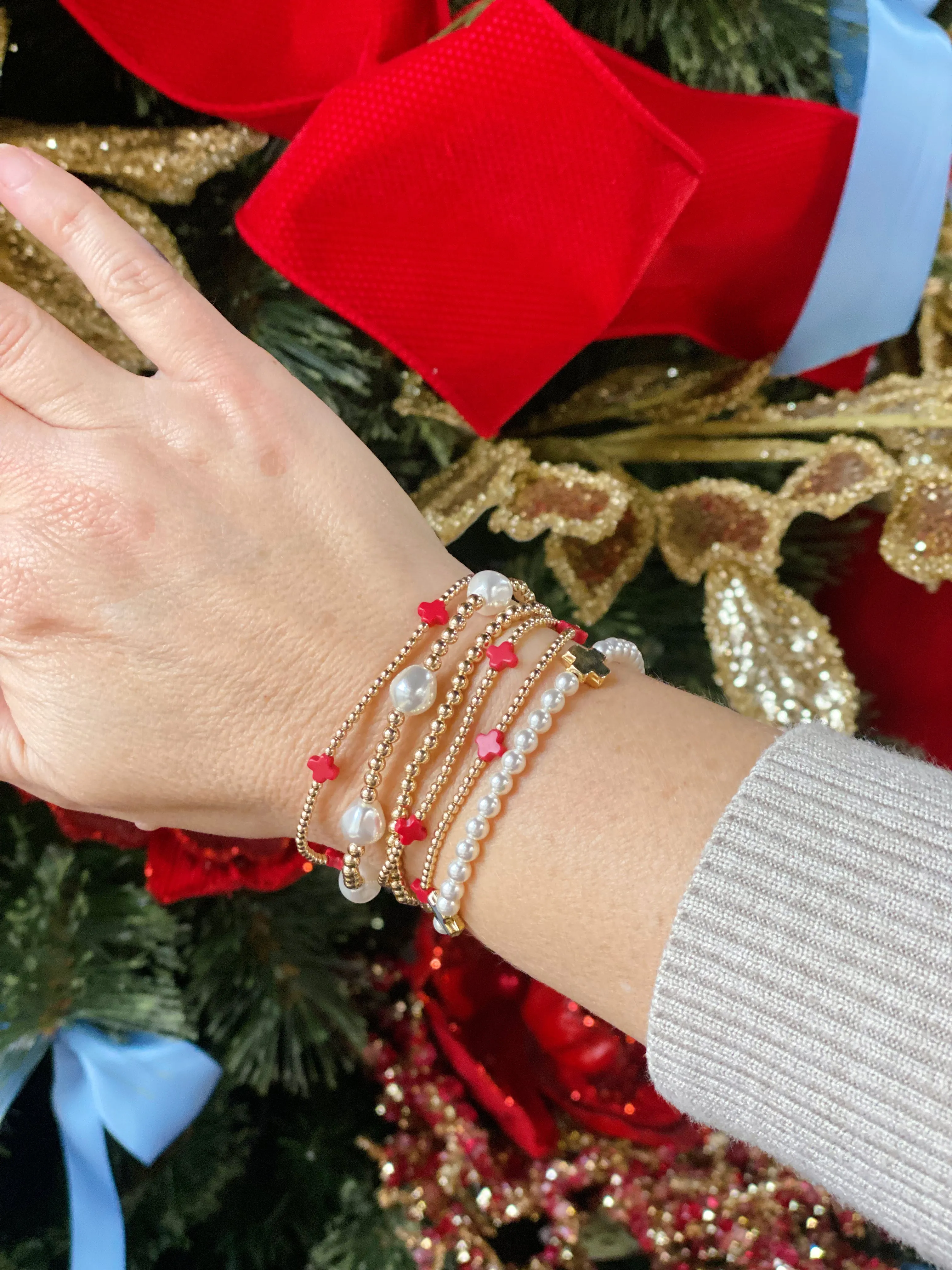 enewton - Signature Small Cross 2mm Gold Bracelet - Red | Stacking Bracelet