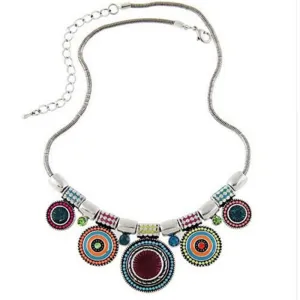 Ethnic Collar Vintage Colorful Bead Pendant Statement Necklace For Women