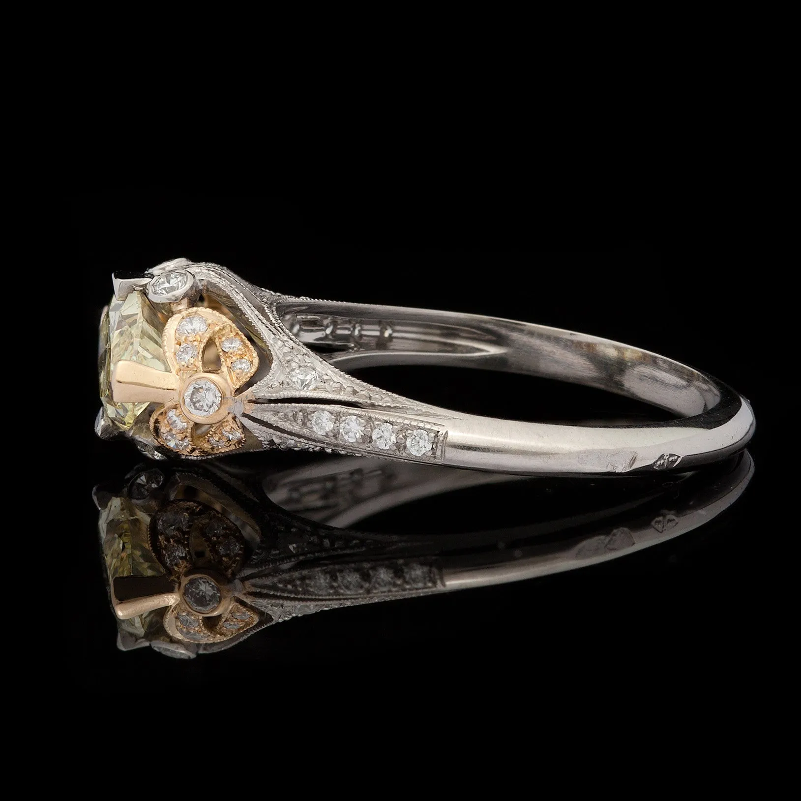 Exclusive GIA 1.04ct Fancy Yellow Diamond Platinum Ring, French