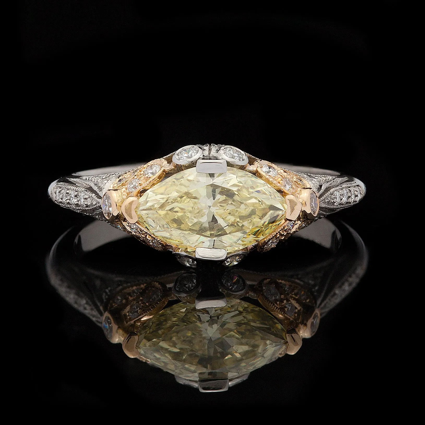 Exclusive GIA 1.04ct Fancy Yellow Diamond Platinum Ring, French