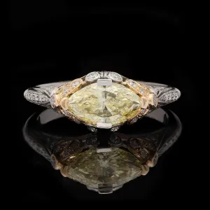 Exclusive GIA 1.04ct Fancy Yellow Diamond Platinum Ring, French