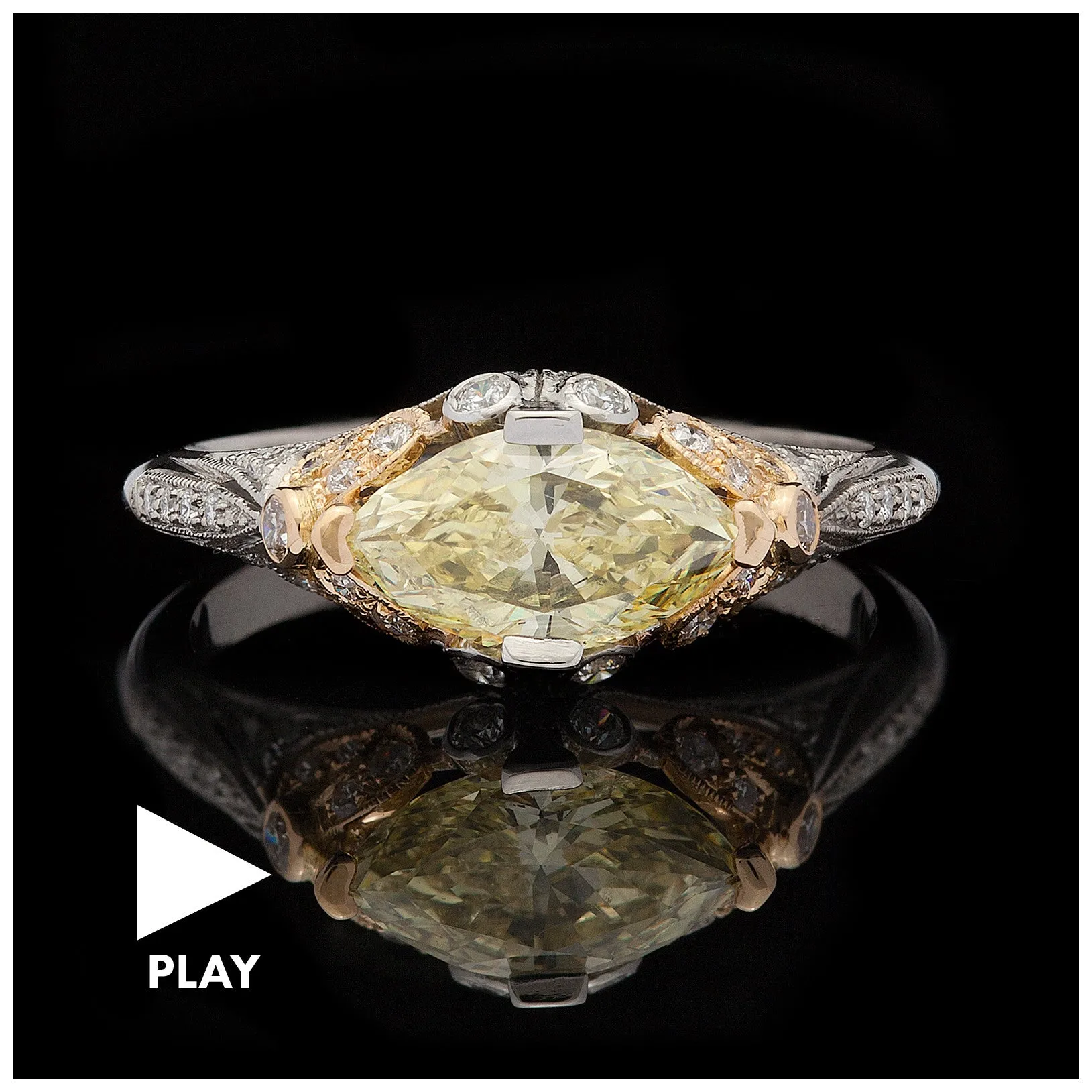 Exclusive GIA 1.04ct Fancy Yellow Diamond Platinum Ring, French
