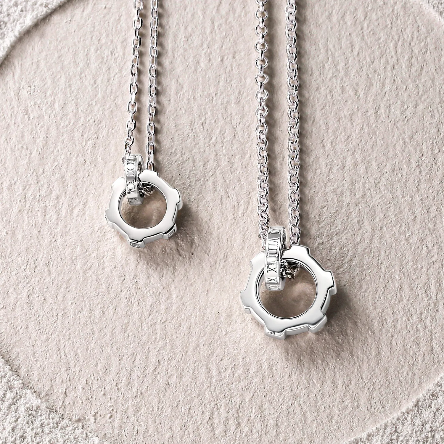 FANCIME "Infinite Time Lock" Couples Promise Matching Sterling Silver Necklaces