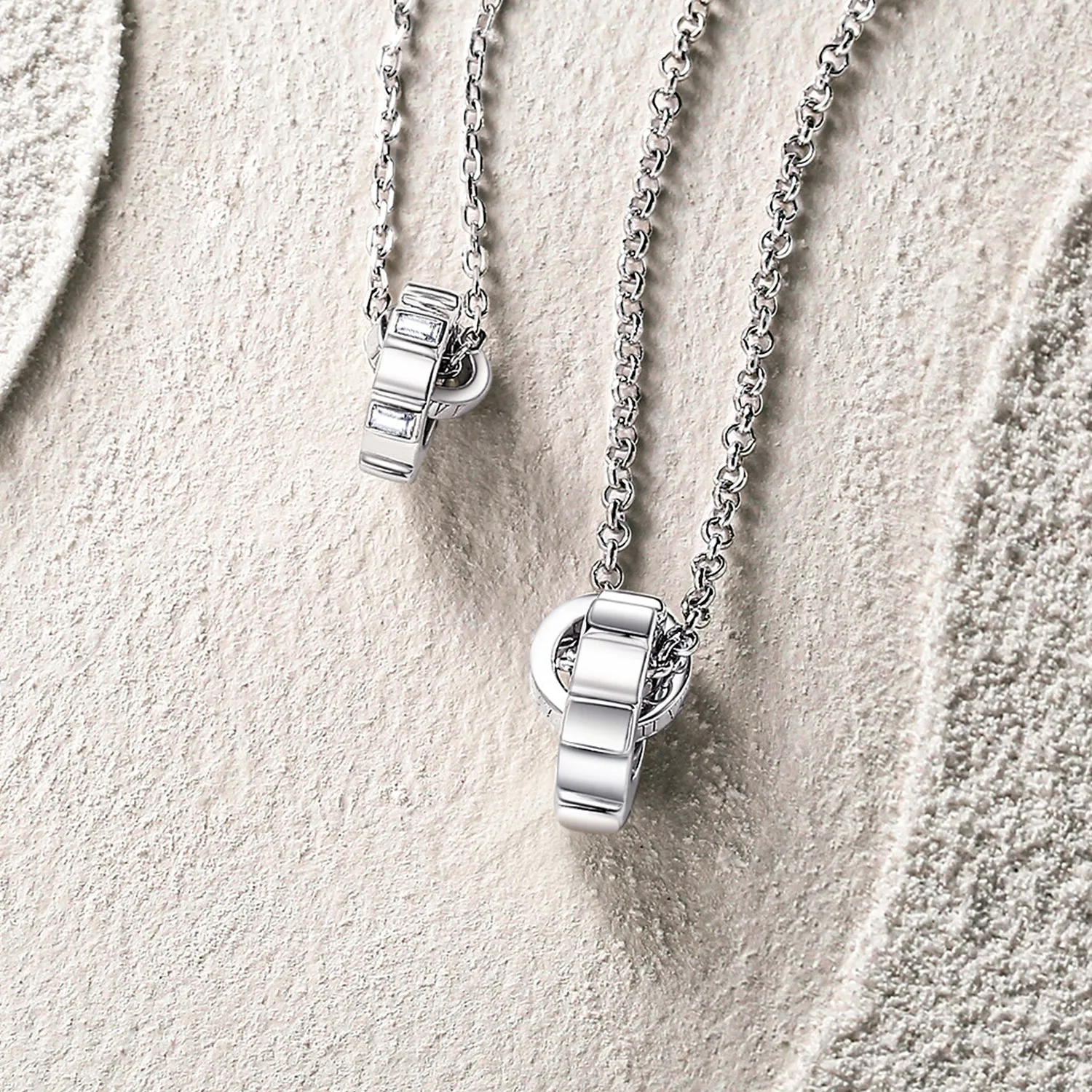 FANCIME "Infinite Time Lock" Couples Promise Matching Sterling Silver Necklaces