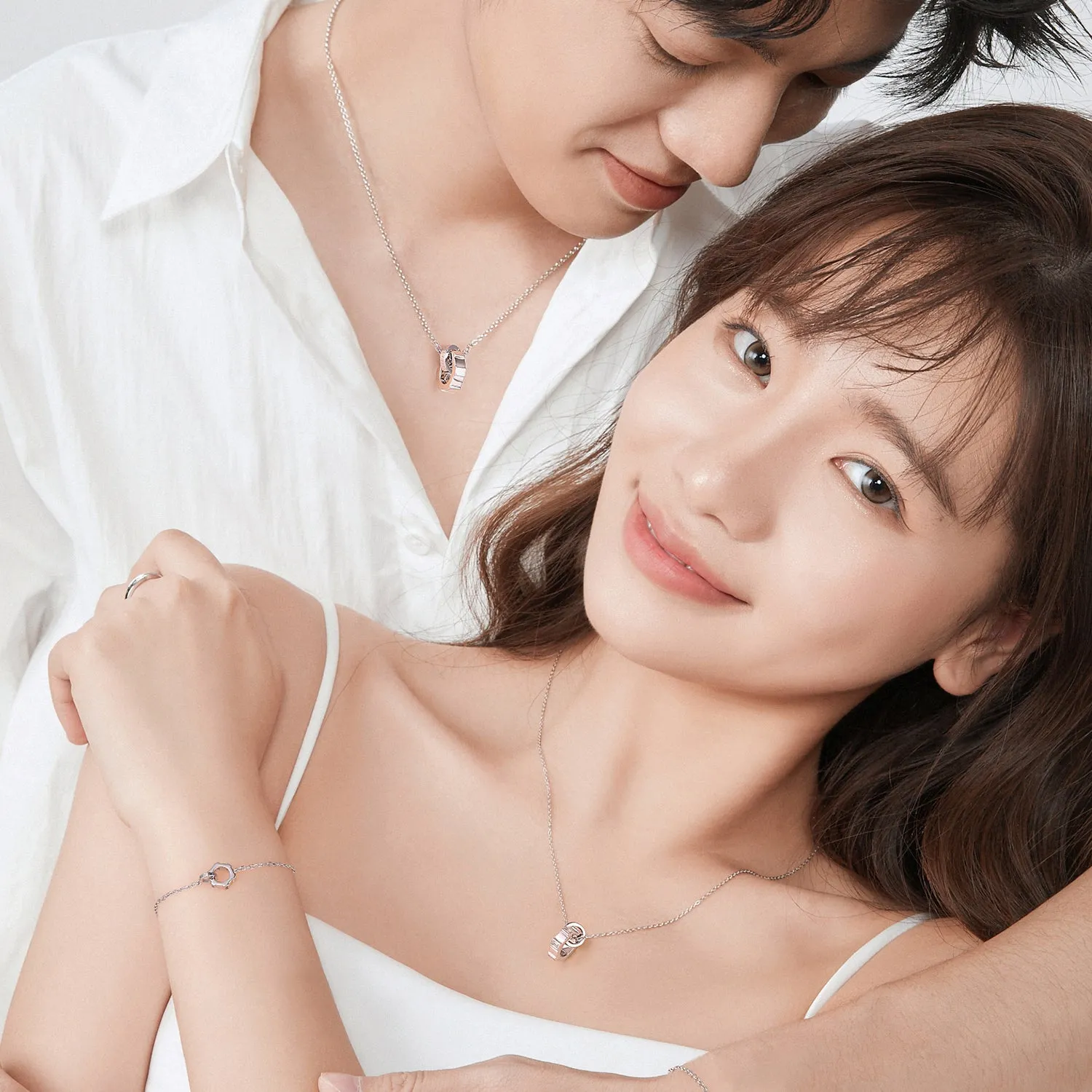 FANCIME "Infinite Time Lock" Couples Promise Matching Sterling Silver Necklaces