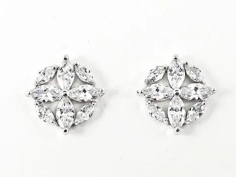 Fine Elegant Round Marquis Cut CZ Design Stud Brass Earrings