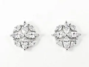 Fine Elegant Round Marquis Cut CZ Design Stud Brass Earrings