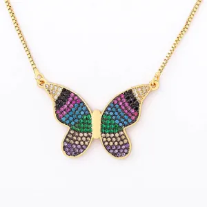 Fluttering Colorful Rhinestone Encrusted Butterfly Pendant Necklaces