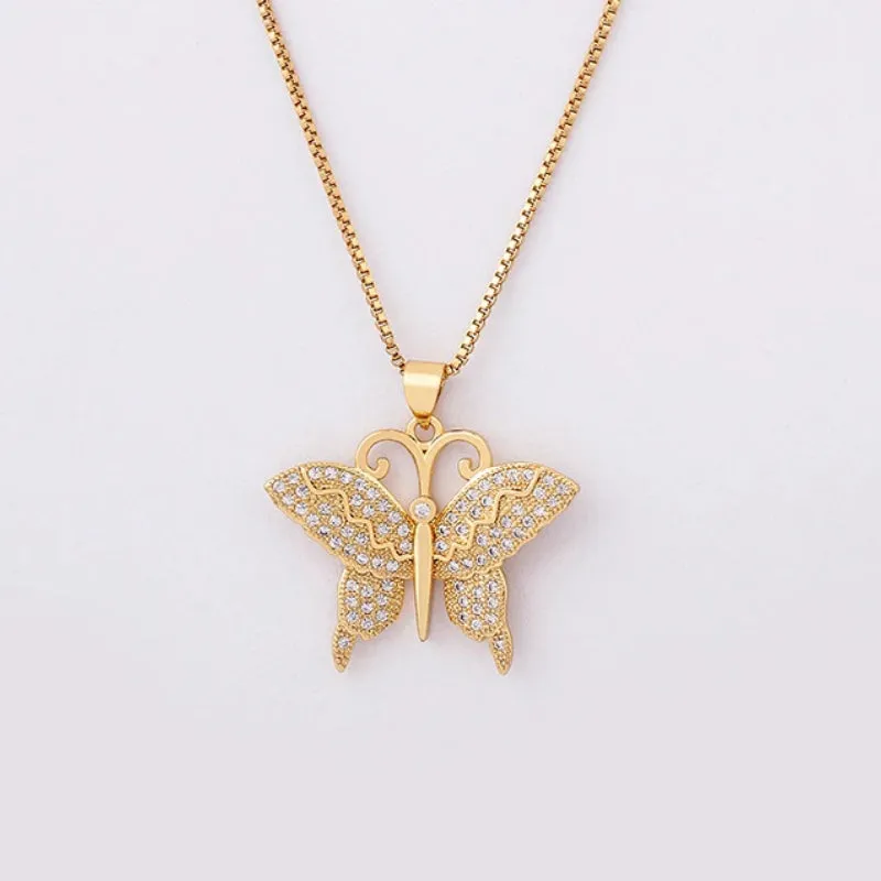 Fluttering Colorful Rhinestone Encrusted Butterfly Pendant Necklaces