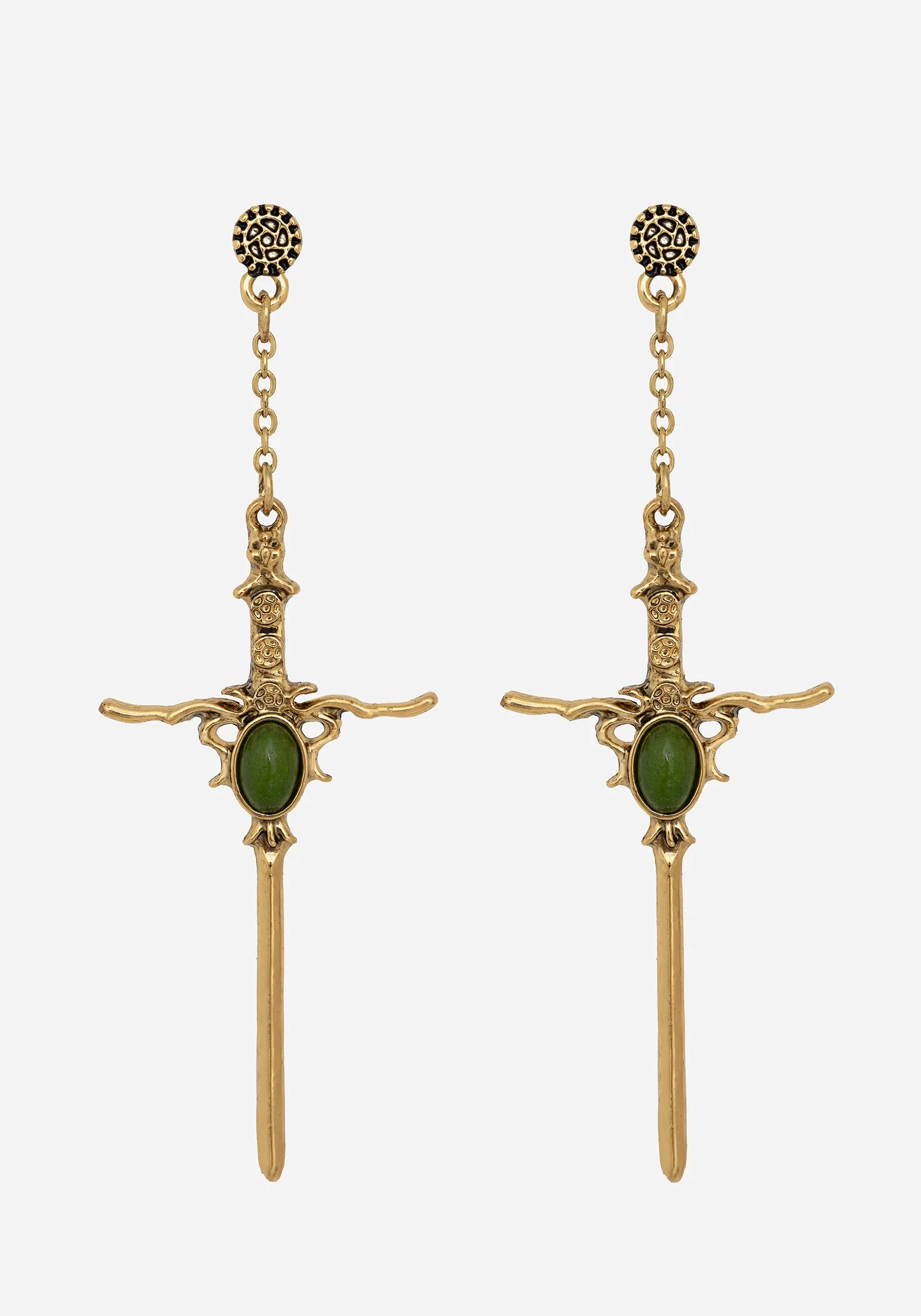Galatine Green Stone Sword Earrings - Gold