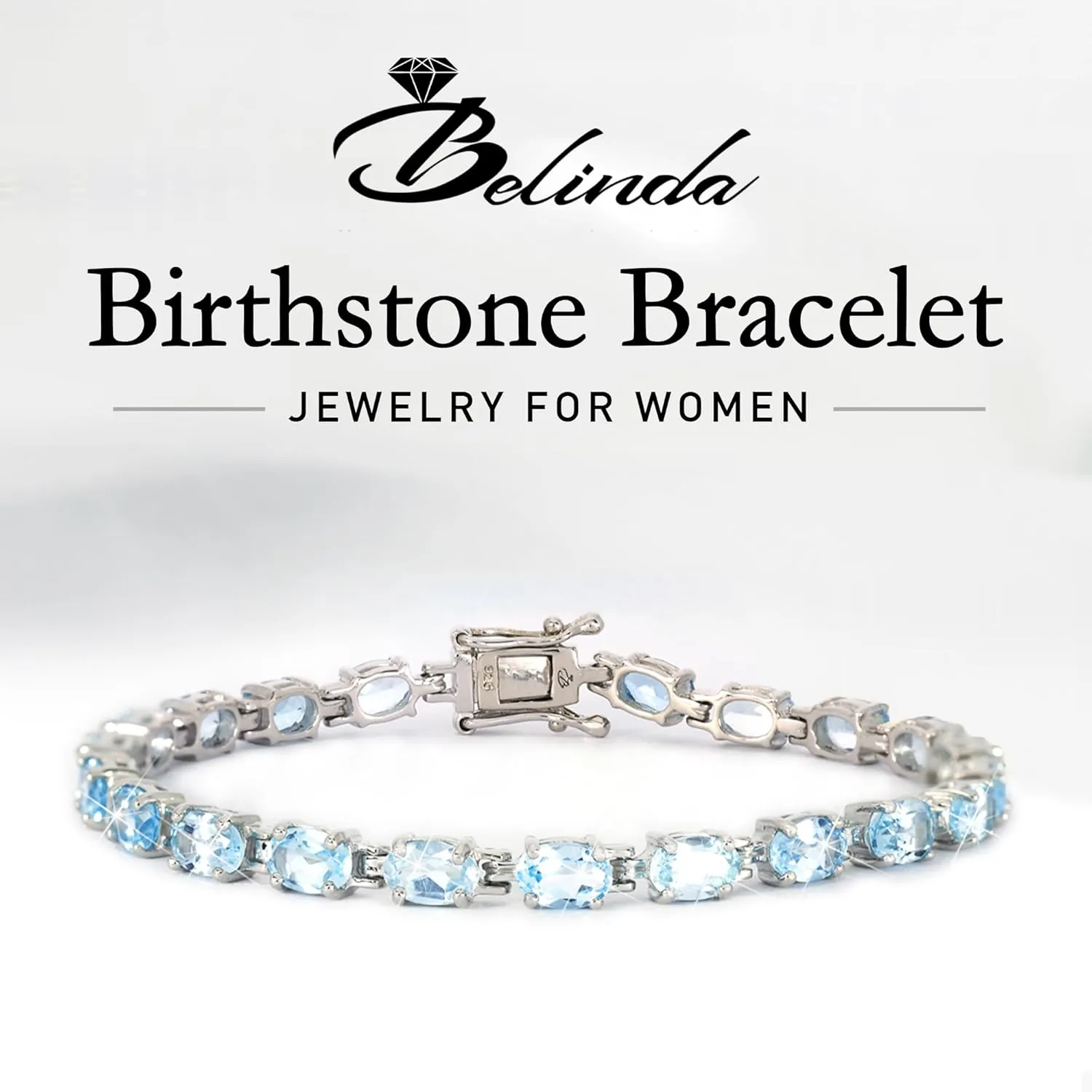 Gemstone Tennis Bracelet With 21 Oval Gems, 925 Sterling Silver Birthstone Bracelet, 7" Box and Tongue Latch