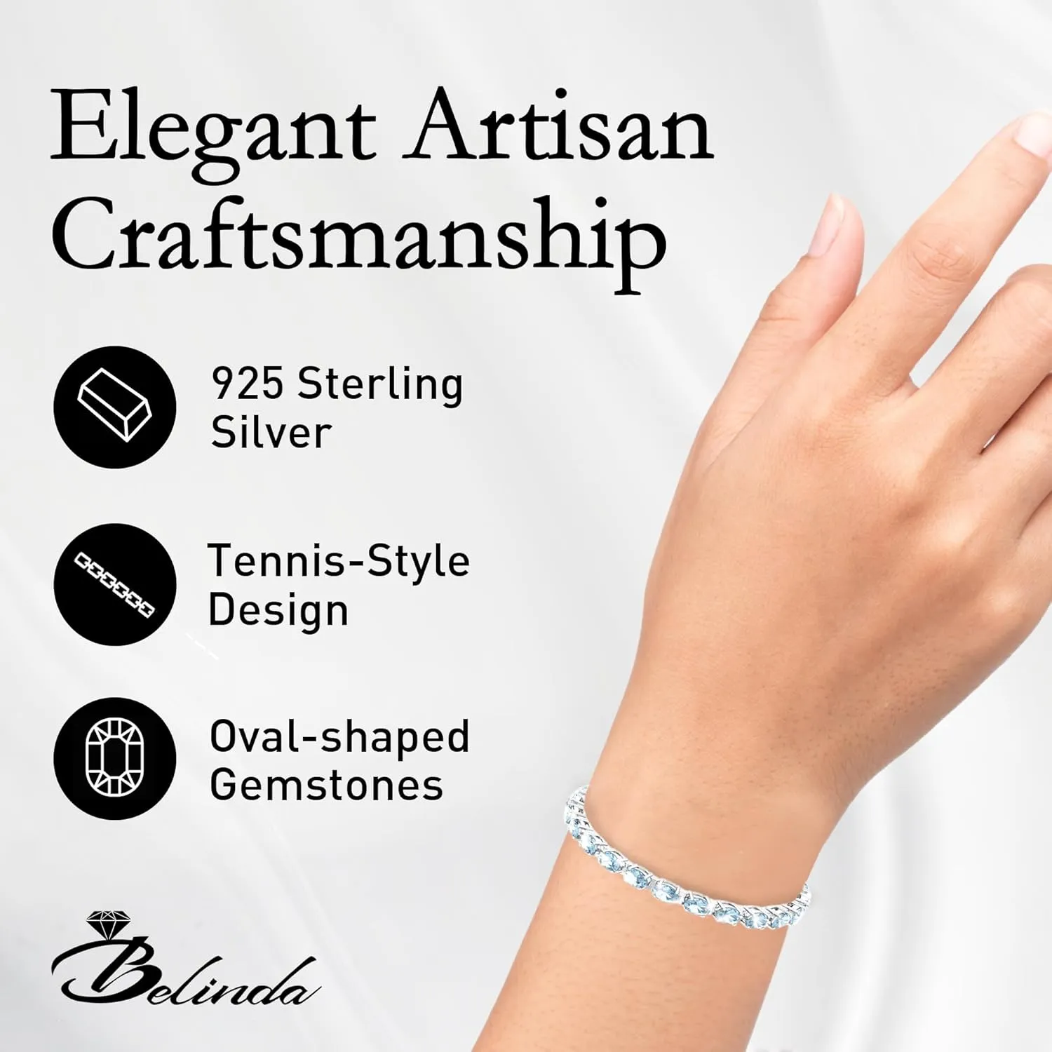 Gemstone Tennis Bracelet With 21 Oval Gems, 925 Sterling Silver Birthstone Bracelet, 7" Box and Tongue Latch