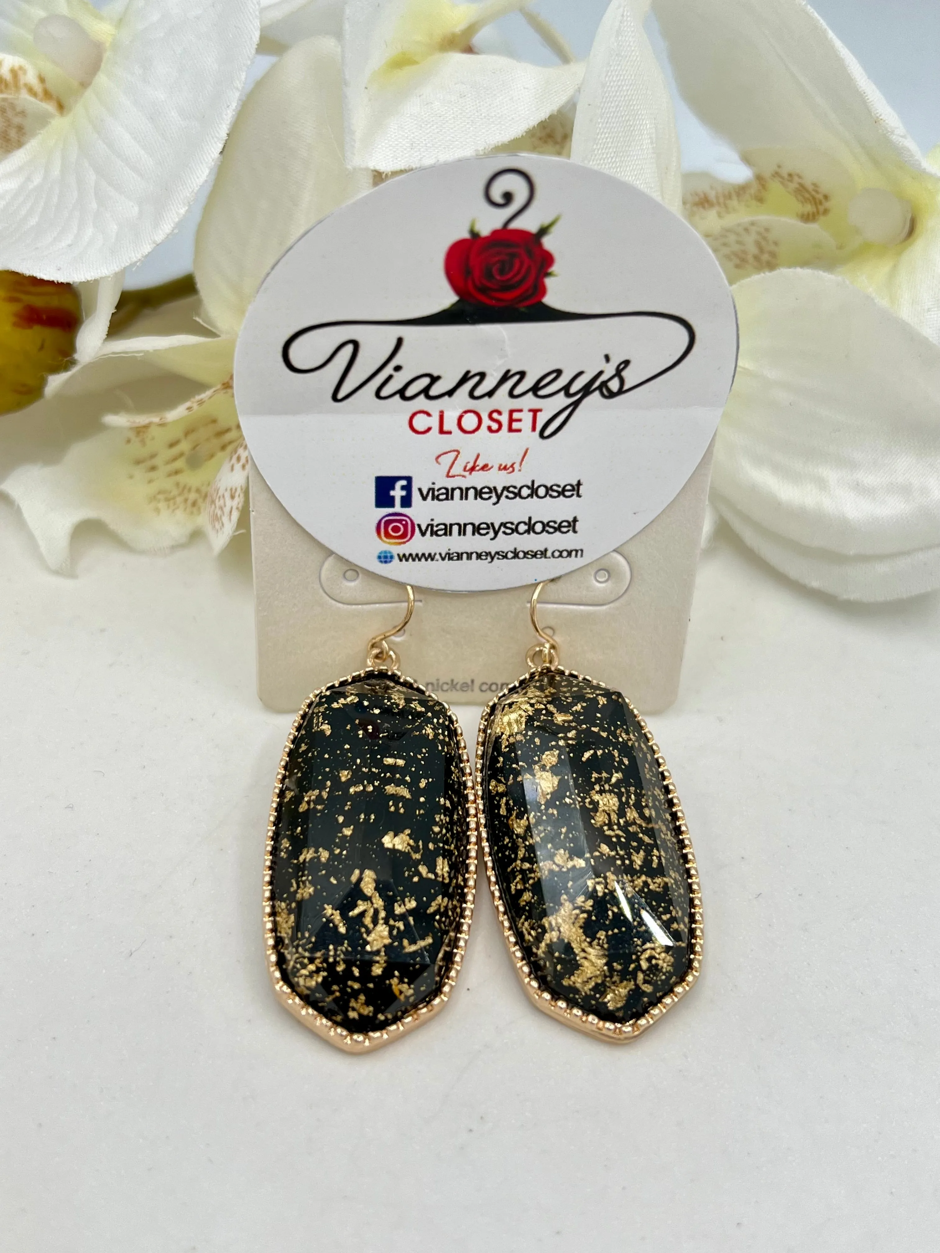 Genesis Black & Gold Dangle Fishhook Earrings
