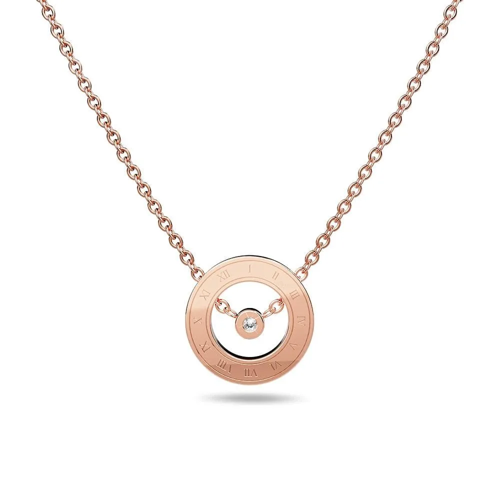 Genuine Single Diamond Set Roman numeral Halo Necklace Rose Gold Titanium