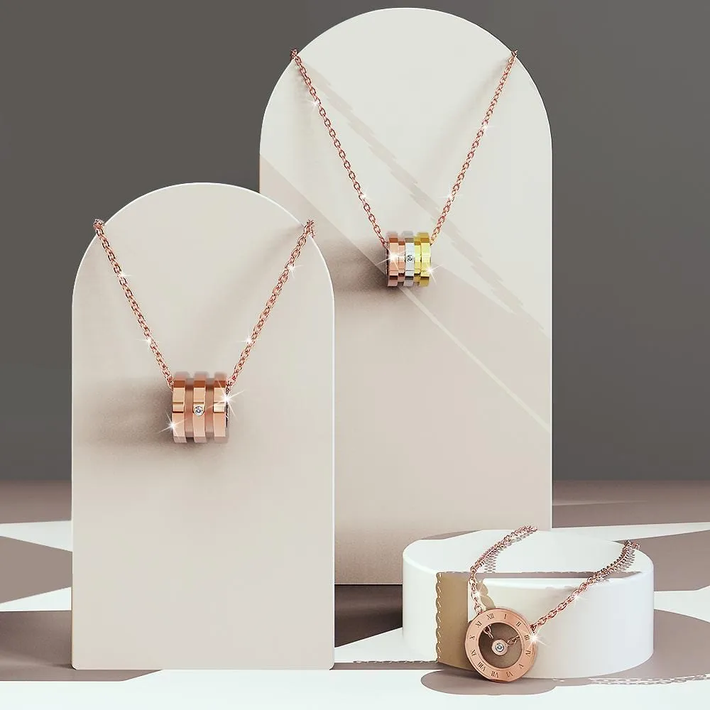 Genuine Single Diamond Set Roman numeral Halo Necklace Rose Gold Titanium