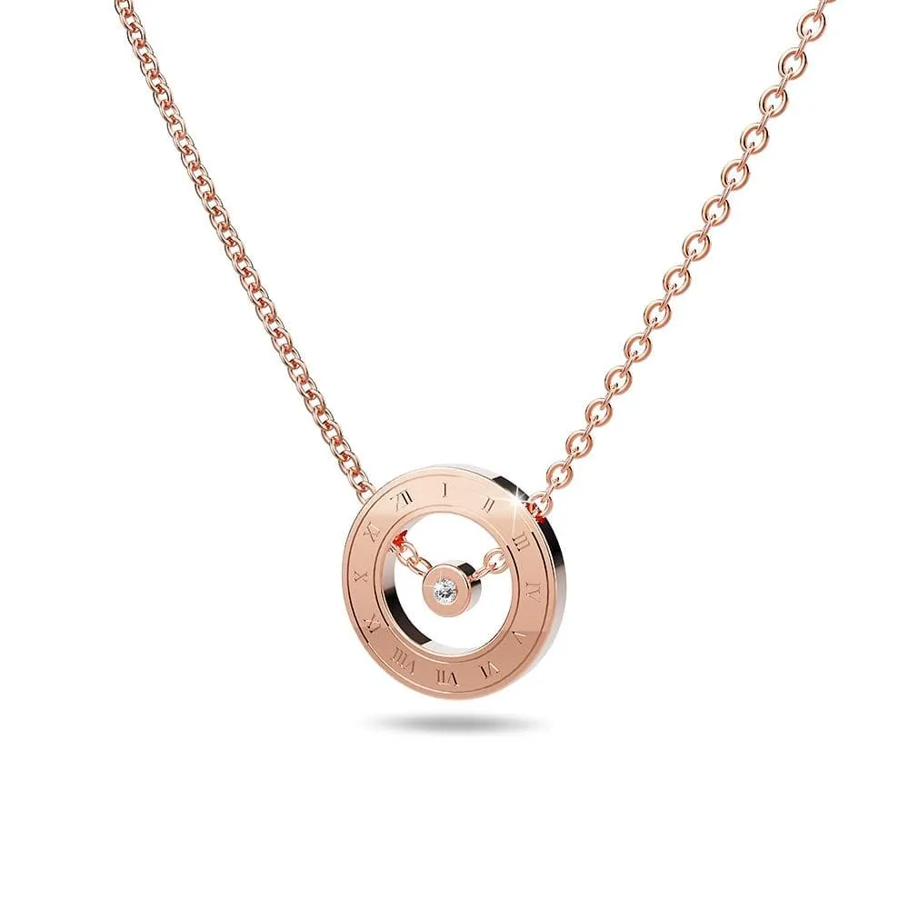 Genuine Single Diamond Set Roman numeral Halo Necklace Rose Gold Titanium