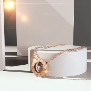 Genuine Single Diamond Set Roman numeral Halo Necklace Rose Gold Titanium