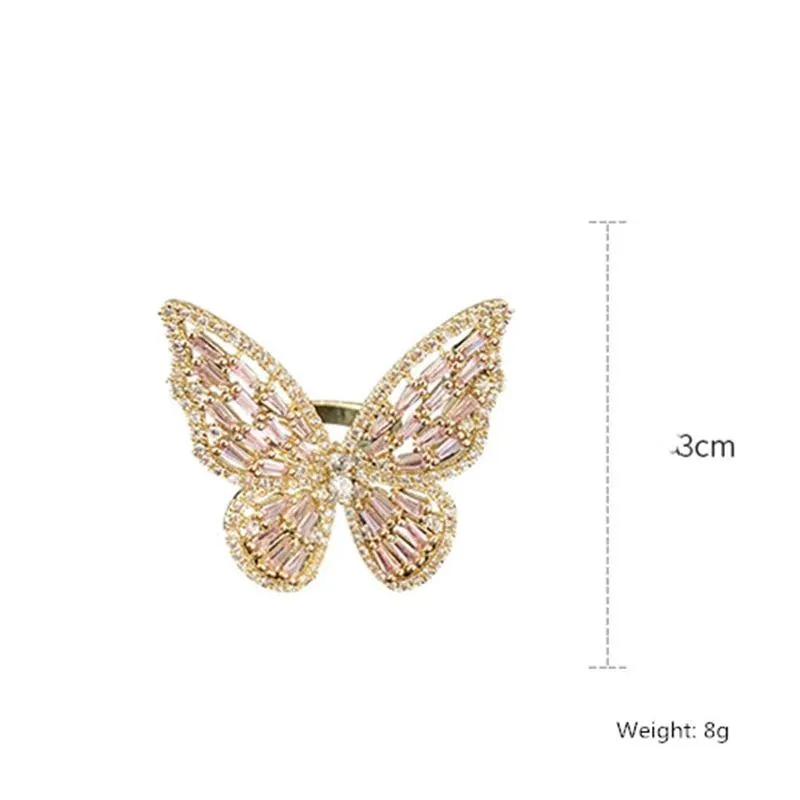 Glistening Rhinestone Filled Butterfly Rings