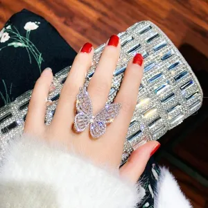 Glistening Rhinestone Filled Butterfly Rings