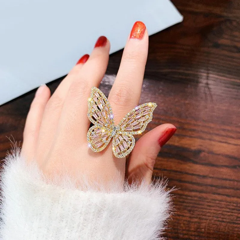 Glistening Rhinestone Filled Butterfly Rings
