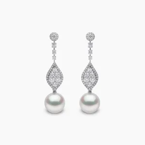 Glitz 18K Gold White South Sea Pearl and Diamond Oval Motif Earrings