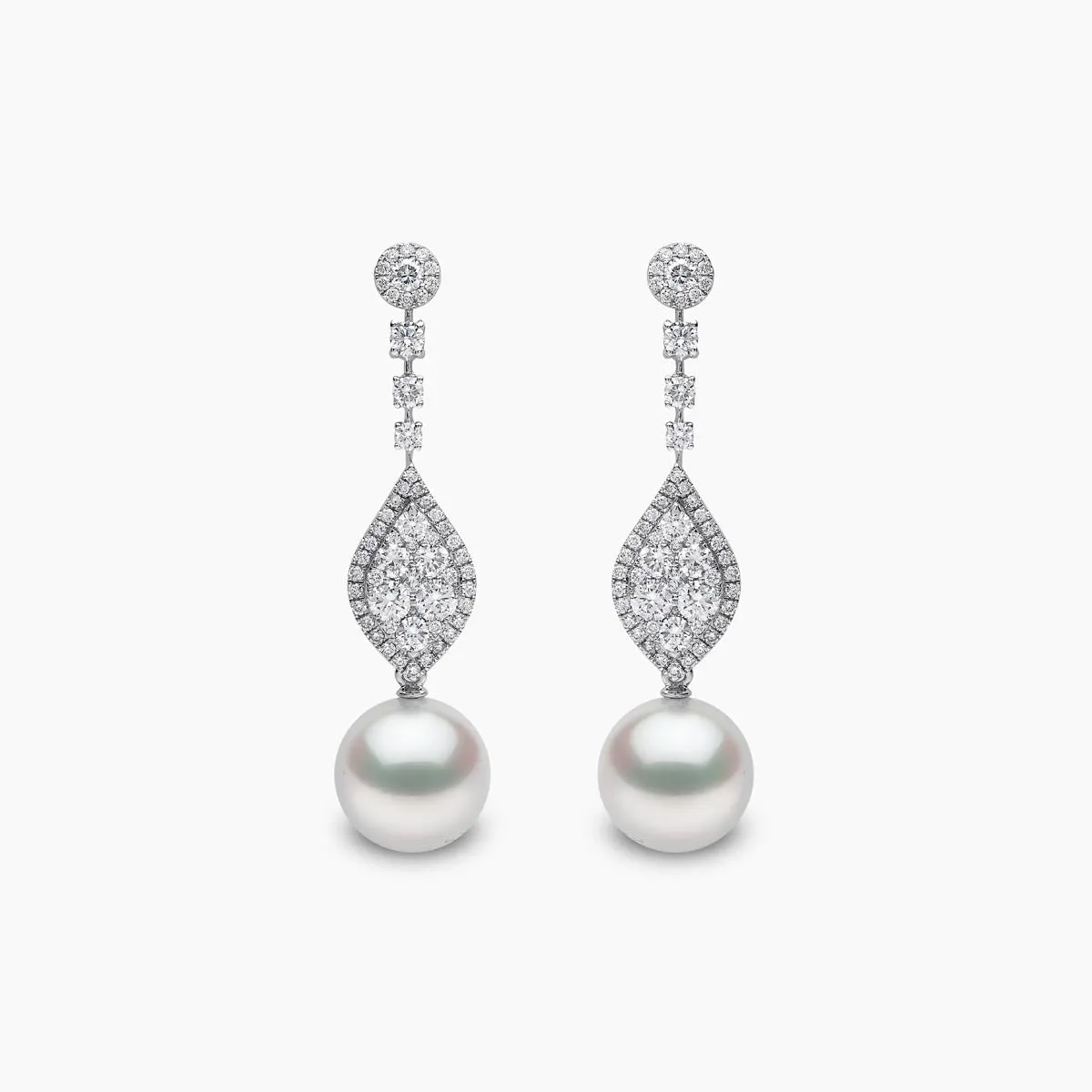 Glitz 18K Gold White South Sea Pearl and Diamond Oval Motif Earrings