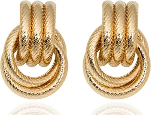 Gold Earrings for Women Trendy Chunky Hoop Earrings Trendy Golden Knot Earring Link Drop Dangle Earrings Statement Stud Earring Prom Earringss for Women 2025