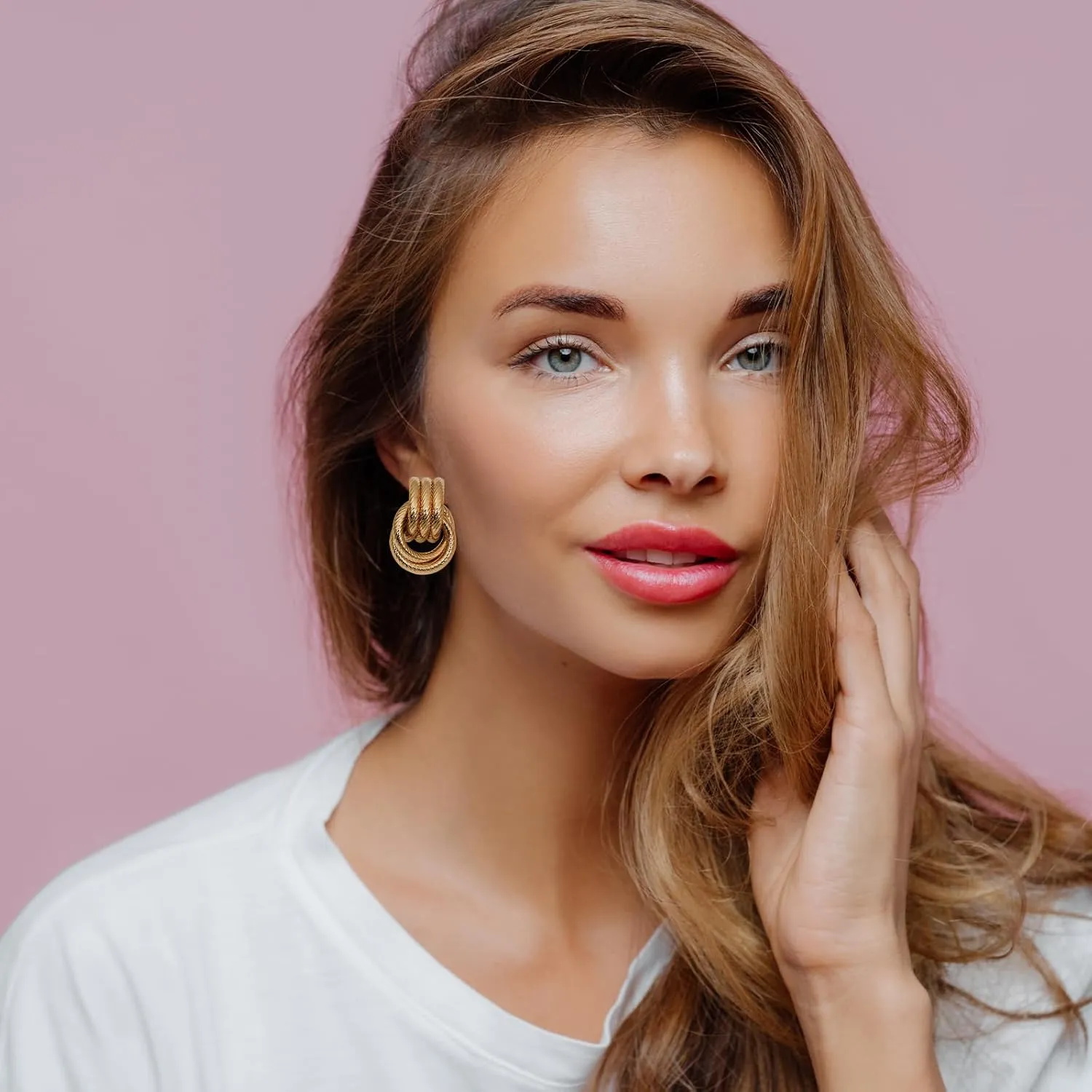 Gold Earrings for Women Trendy Chunky Hoop Earrings Trendy Golden Knot Earring Link Drop Dangle Earrings Statement Stud Earring Prom Earringss for Women 2025