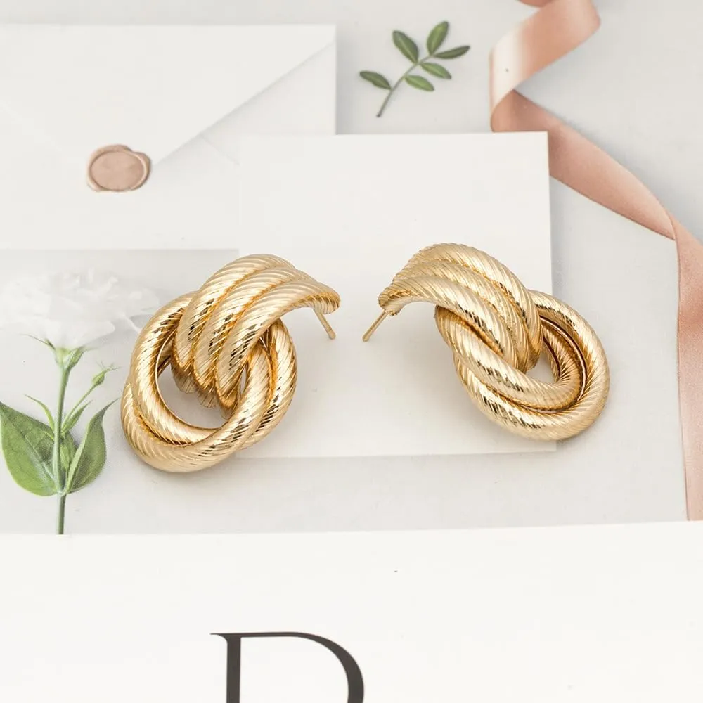 Gold Earrings for Women Trendy Chunky Hoop Earrings Trendy Golden Knot Earring Link Drop Dangle Earrings Statement Stud Earring Prom Earringss for Women 2025