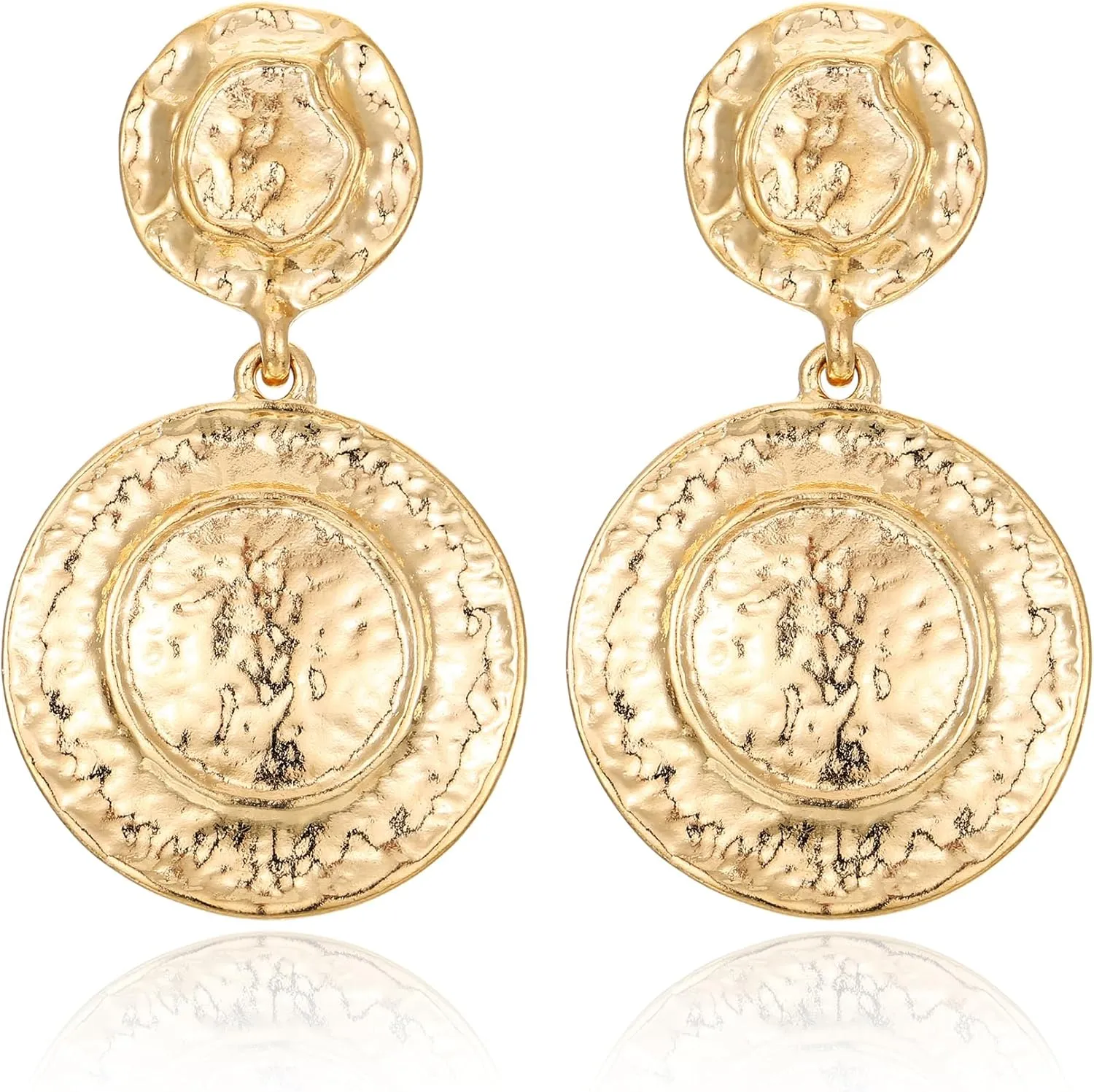 Gold Hammered Earrings for Women, Vintage Disc Earrings Drop Dangle Earrings Jewelry