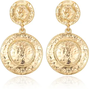 Gold Hammered Earrings for Women, Vintage Disc Earrings Drop Dangle Earrings Jewelry