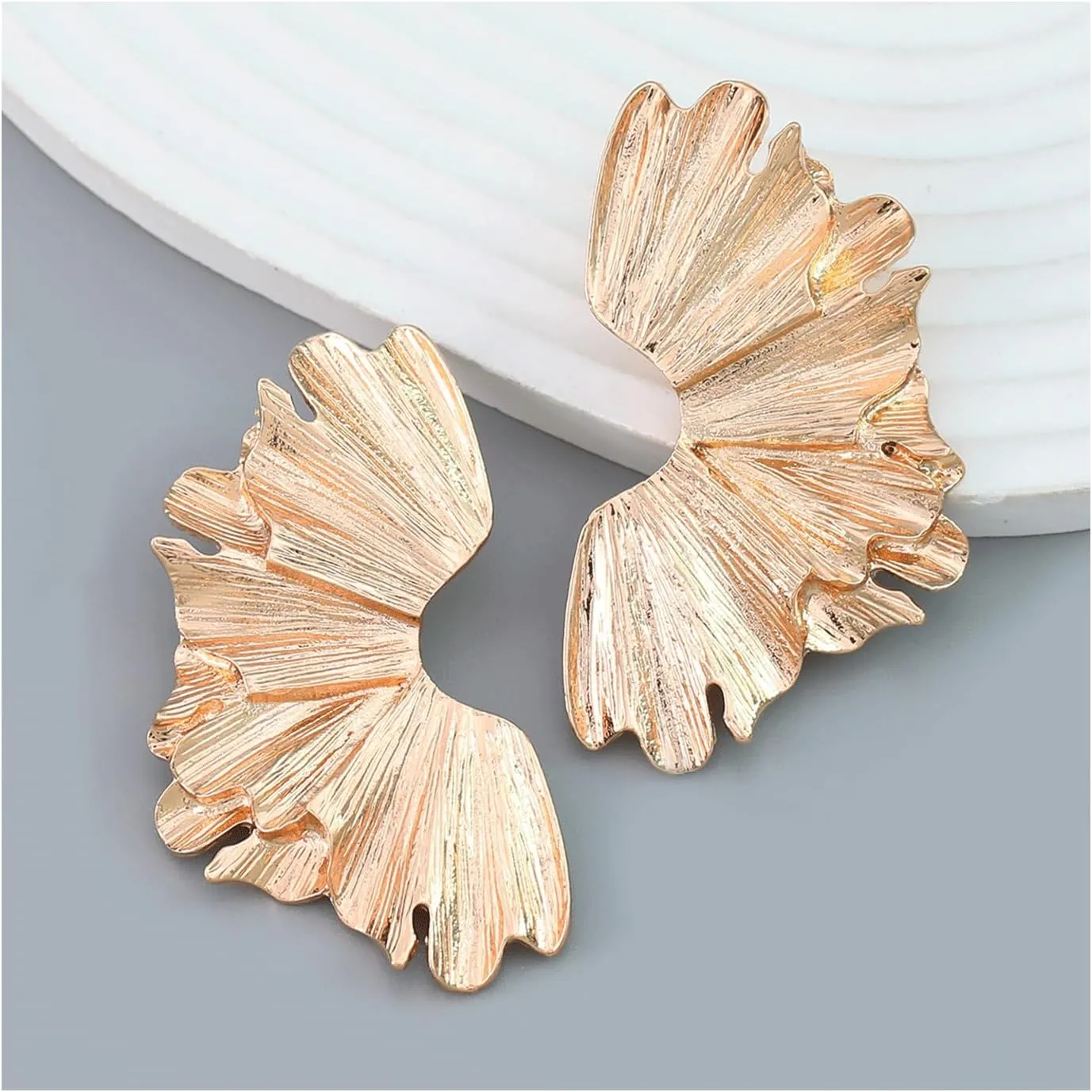 Gold Statement Earrings for Women Large Gold Earrings Gold Flower Earrings Ginkgo Leaf Earrings Summer Beach Party Jewelry for Women