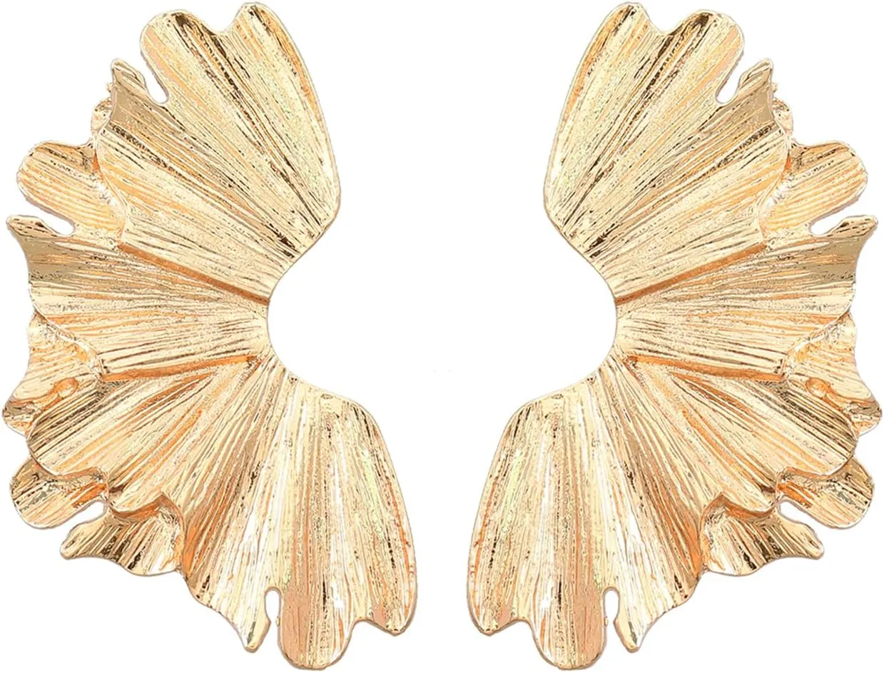 Gold Statement Earrings for Women Large Gold Earrings Gold Flower Earrings Ginkgo Leaf Earrings Summer Beach Party Jewelry for Women