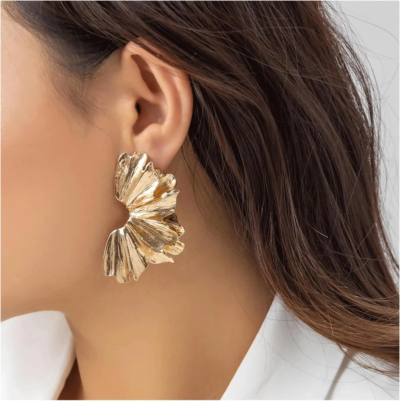Gold Statement Earrings for Women Large Gold Earrings Gold Flower Earrings Ginkgo Leaf Earrings Summer Beach Party Jewelry for Women