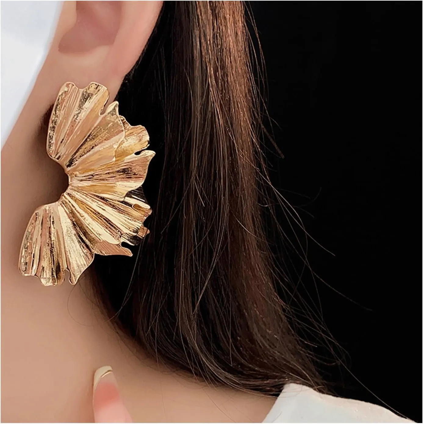 Gold Statement Earrings for Women Large Gold Earrings Gold Flower Earrings Ginkgo Leaf Earrings Summer Beach Party Jewelry for Women