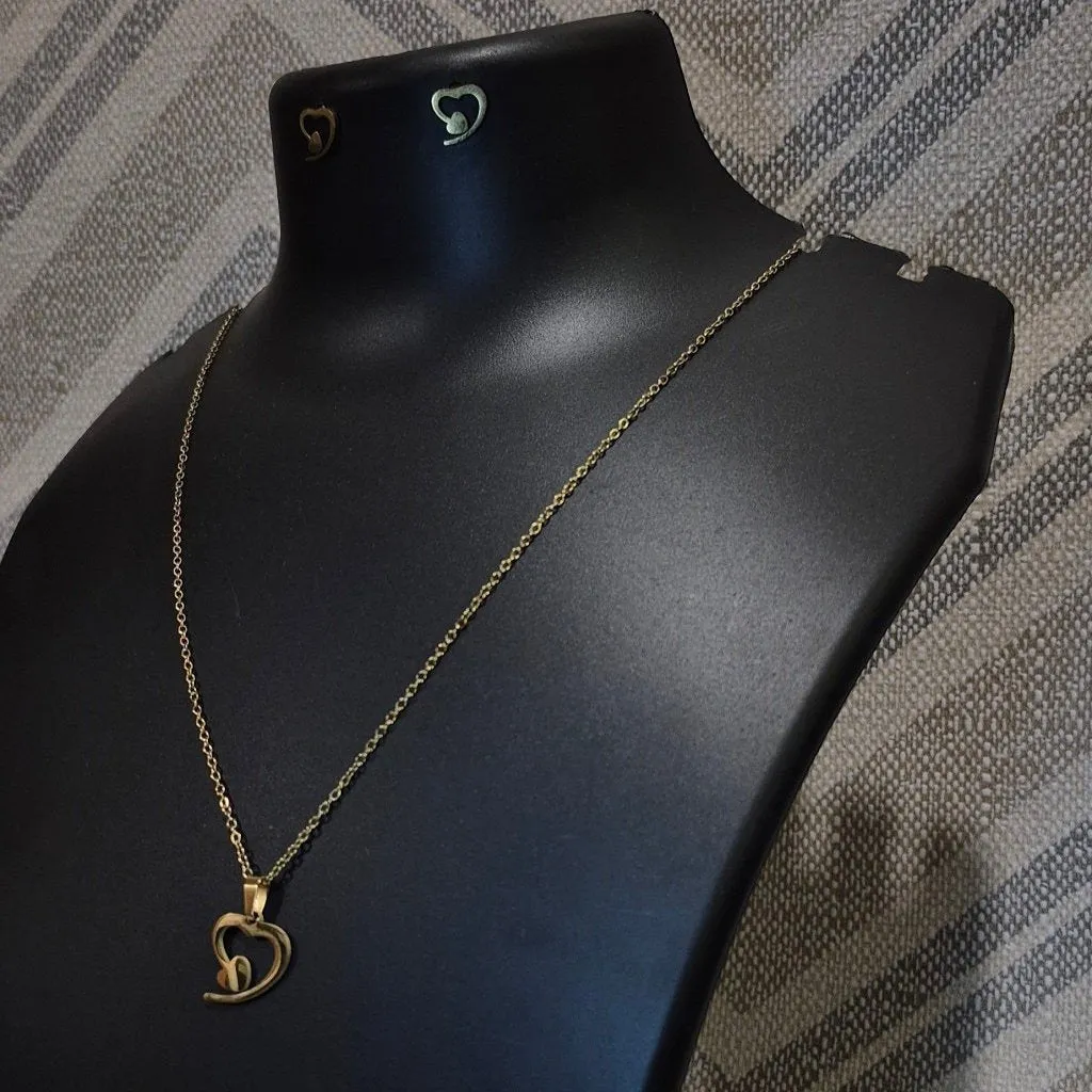 Golden arrow heart stylish chain_4 pendant with matching ear tops tarnish free for Girls women others