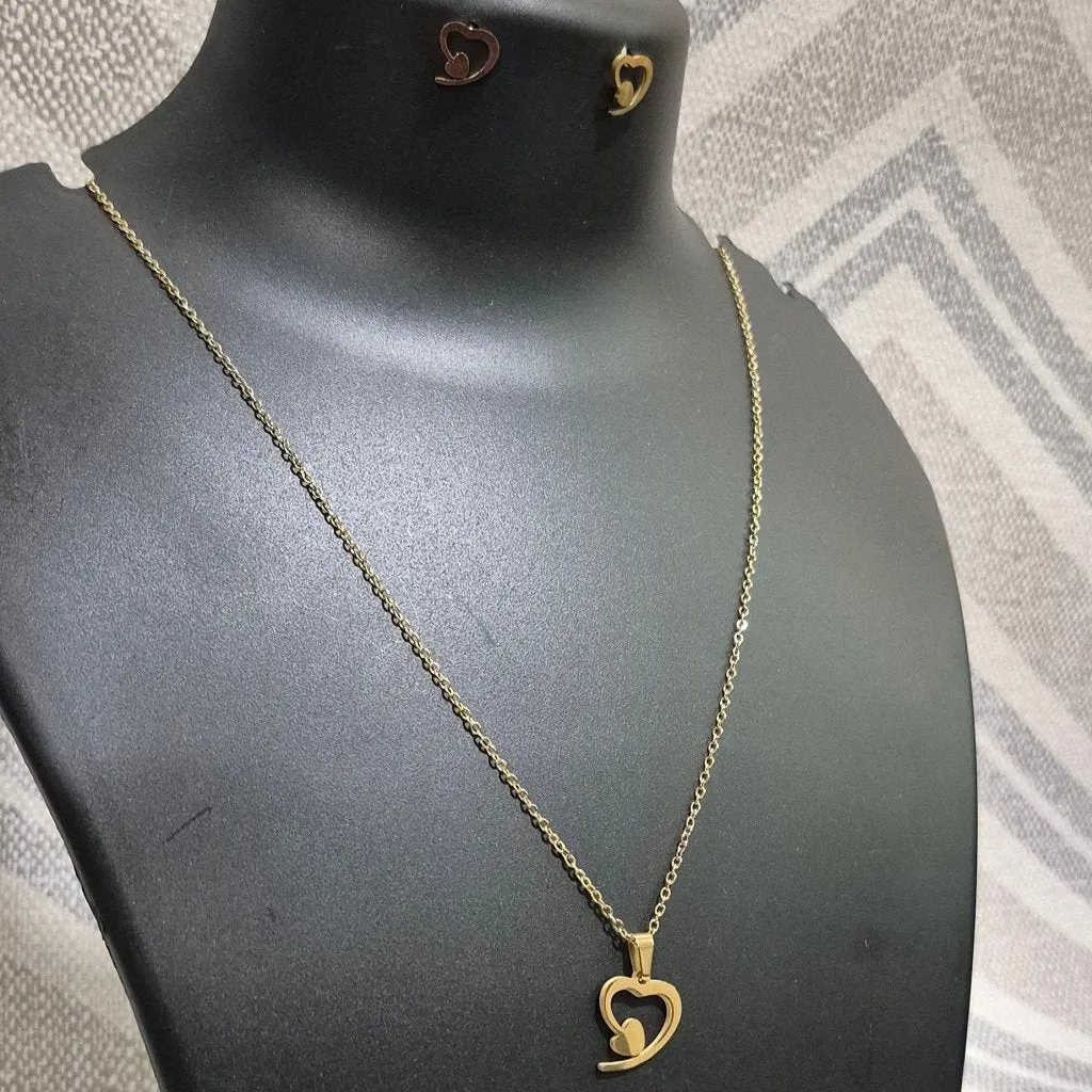 Golden arrow heart stylish chain_4 pendant with matching ear tops tarnish free for Girls women others