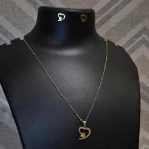 Golden arrow heart stylish chain_4 pendant with matching ear tops tarnish free for Girls women others
