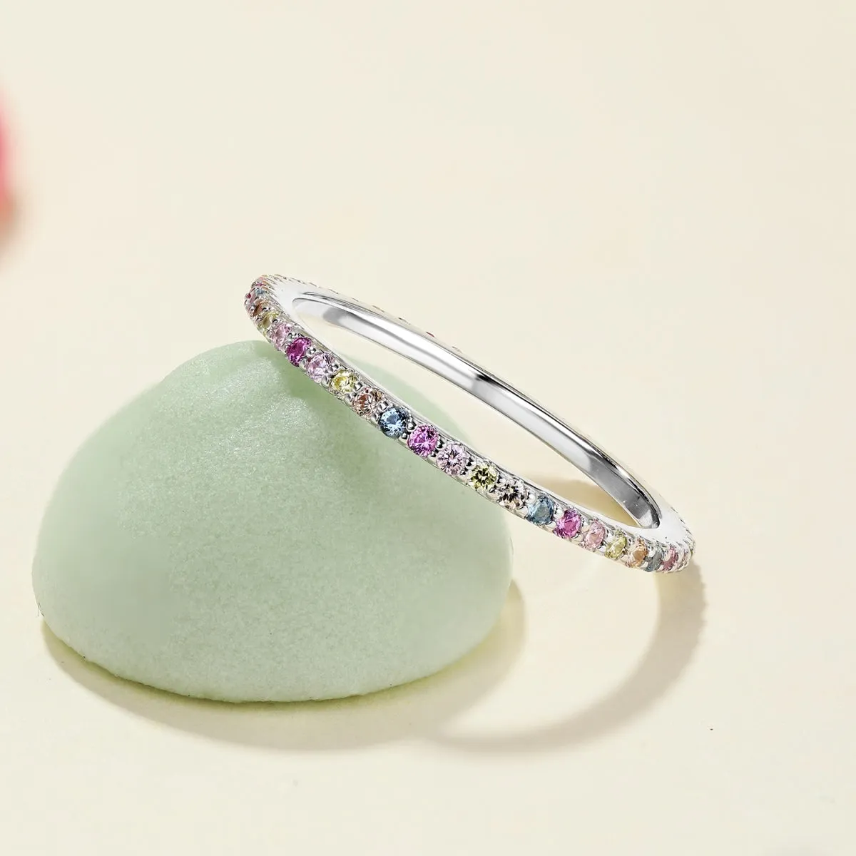 [Goodv]Ornate Colorful Round Cut Tennis Ring