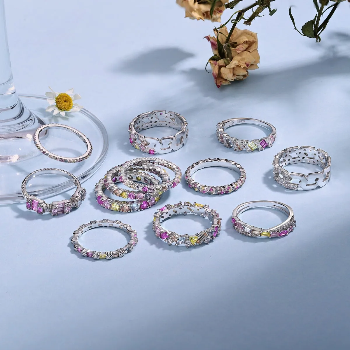 [Goodv]Ornate Colorful Round Cut Tennis Ring