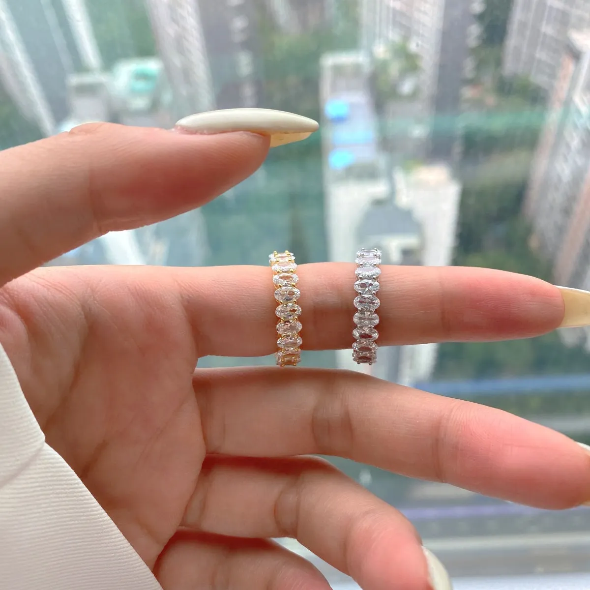 [Goodv]Ornate Oval Cut Tennis Ring