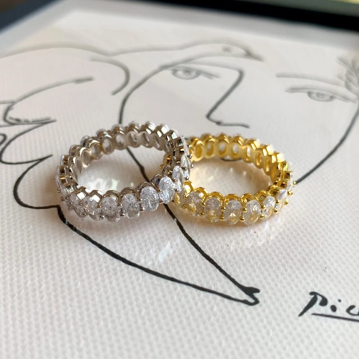 [Goodv]Ornate Oval Cut Tennis Ring