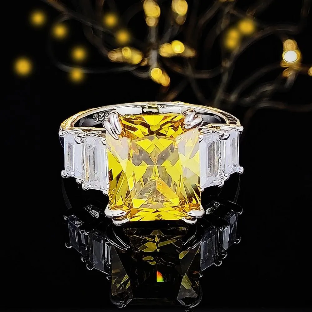 Gorgeous New Arrival Luxury Blue Yellow Color Rectangle AAA  CZ Diamonds Fashion Rings
