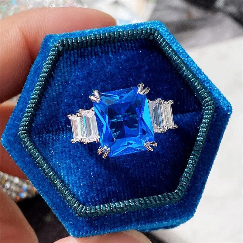 Gorgeous New Arrival Luxury Blue Yellow Color Rectangle AAA  CZ Diamonds Fashion Rings