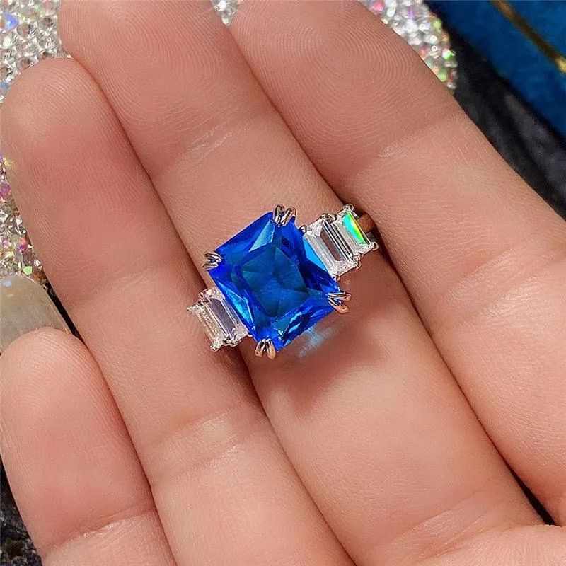 Gorgeous New Arrival Luxury Blue Yellow Color Rectangle AAA  CZ Diamonds Fashion Rings